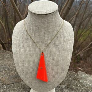 NEW Alexis Bittar Orange & White Long Wavy Fan Pendant Necklace